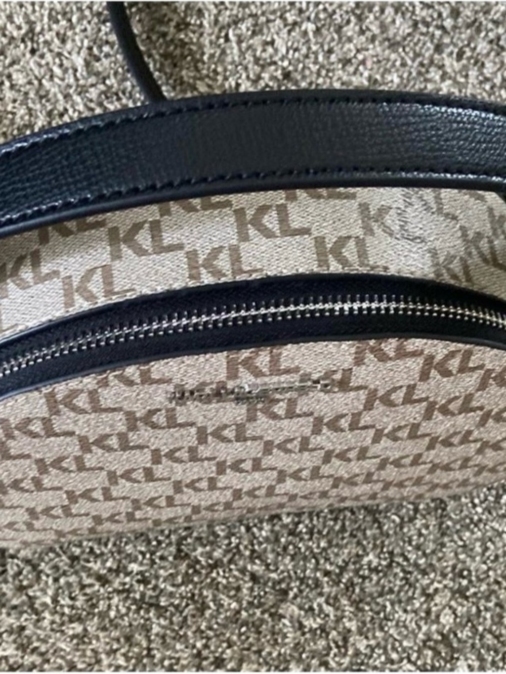 Karl Lagerfeld Beige KL Monogram Dome Crossbody with Black Trim - Picture 4 of 6
